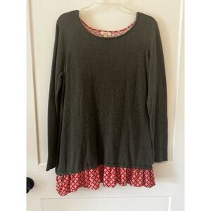 Matilda Jane My Miracle Sweater Green Red Ruffle Twist Layer Sz XL LagenLook